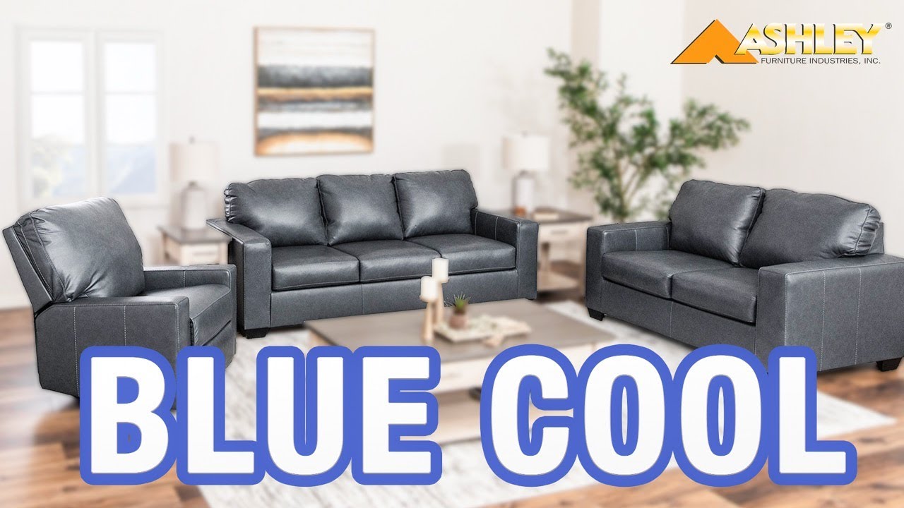 Bolsena Admiral Blue Leather Queen Sleeper - Ashley Furniture