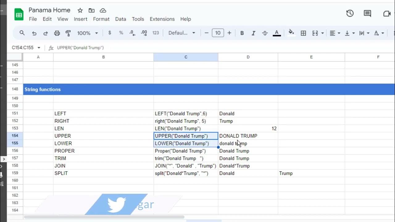 String functions in Google sheets join, split, len, upper, lower