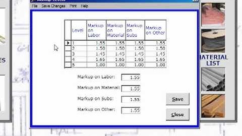 Changing Markup Levels, Fast Track Estimating Software