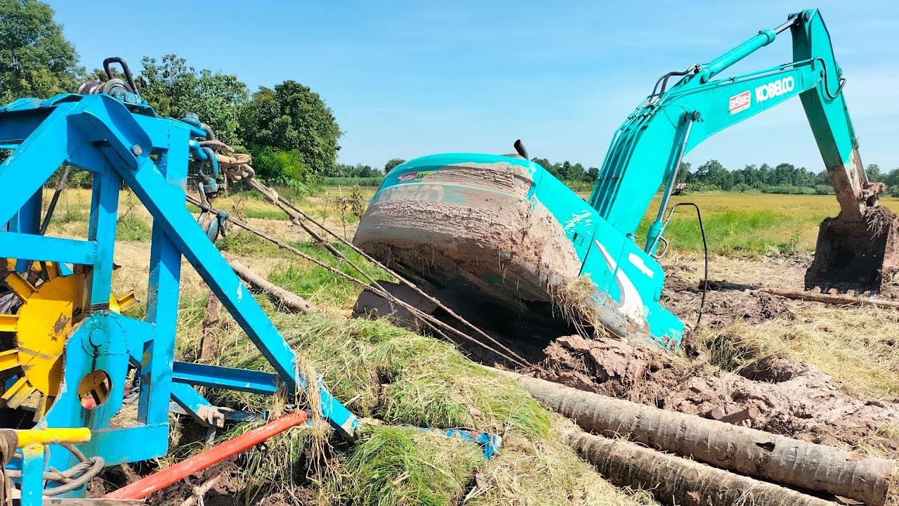 วินาทีลุ้นหนัก‼️รถวินปฏิบัติการกู้KOBELCOsk200ติดหล่มหนัก!! ตื่นเต้นระทึกทุกนาที