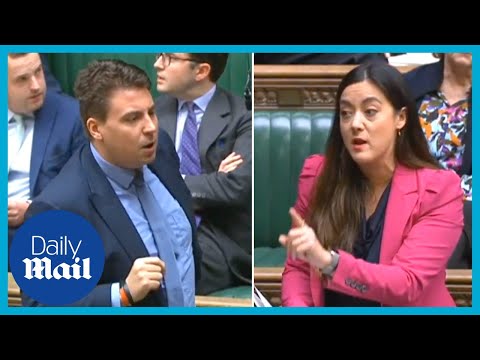 'sit down! ' - 'make me! ' | fiery clash between tory and labour mps in parliament