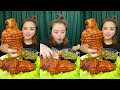 Asmr mukbang  black bean fire noodle  pork park  spicy octopus spam fried dumpling eating