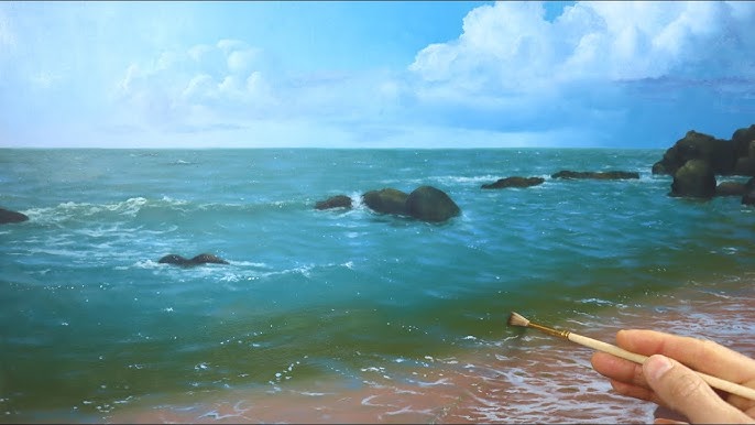 How to paint water - realistic water reflection wave painting tutorial 