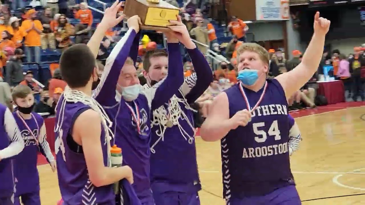 Southern Aroostook boys celebrates their Class D State Championship win 3/5/22