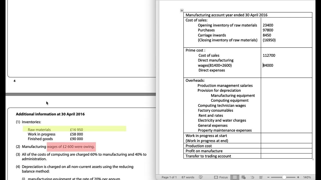 Edexcel as accounting past paper manufacturing account 2016 part1 youtube