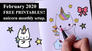 UNICORN Bullet Journal February 2020 setup - Free Printables