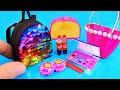 5 MINUTE DIY Miniature crafts and hacks ~ DIY miniature sequin backpack, miniature makeup, bags