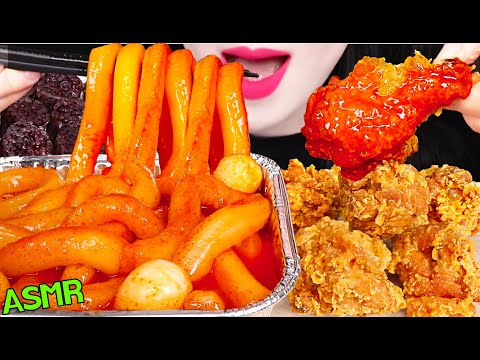 ASMR NOODLES TTEOKBOKKI + FRIED CHICKEN HOT WINGS 황금올리브 치킨 핫윙, <strong>누들</strong> 떡볶이, 순대 먹방 EATING SOUNDS