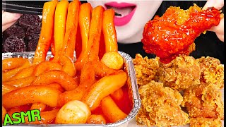 ASMR NOODLES TTEOKBOKKI + FRIED CHICKEN HOT WINGS 황금올리브 치킨 핫윙, 누들 떡볶이, 순대 먹방 JANE ASMR 제인