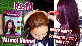 Rs.10 Vasmol Natural Henna based hair color for White hairs Review + Demo | Vasmol Henna Hair Color