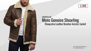 Brandslock Mens Leather Jacket Aviator B3 World War2 Real Shearling Sheepskin Flying Jacket