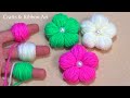 Amazing  Woolen Flower Craft Ideas with Finger - Easy Woolen Flower Making - Hand Embroidery Flower
