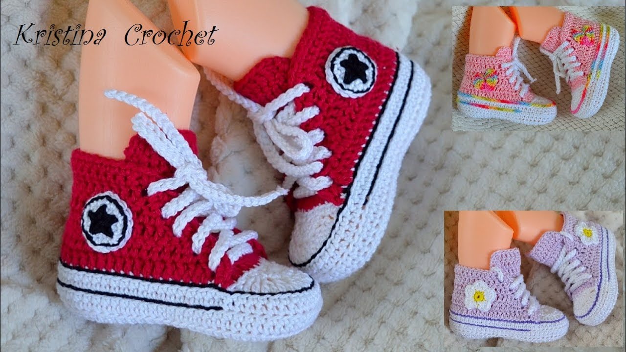 How to Crochet Converse STAR Baby Booties TUTORIAL ( English -