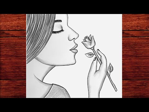 Gül Koklayan Güzel Kız Çizimi - Gül Koklayan Kız Çizimi - Adım Adım Kolay Karakalem Çizimleri [2022]