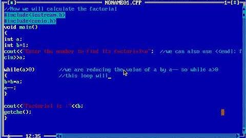 C/C++ Programming for beginners in turbo C++ Tutorial-6: Calculating the factorial of a given number