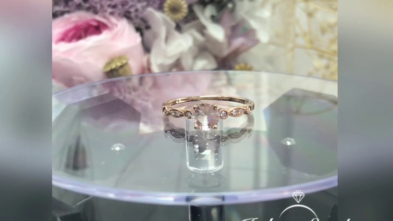 6mm Round Morganite Ring Solid 14K Rose Gold Morganite Engagement Ring Wedding Ring