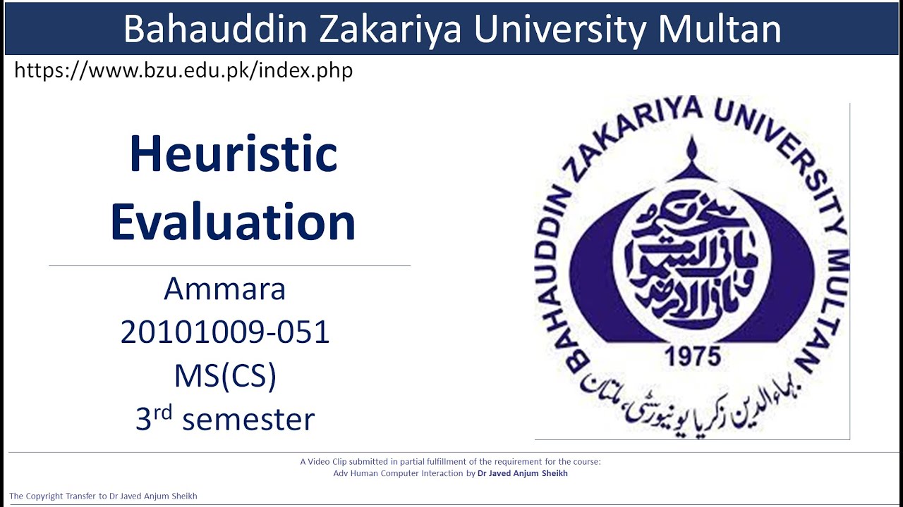 Bahauddin Zakariya University (BZU): Heuristic Evaluation based on Nielsen’s Principles