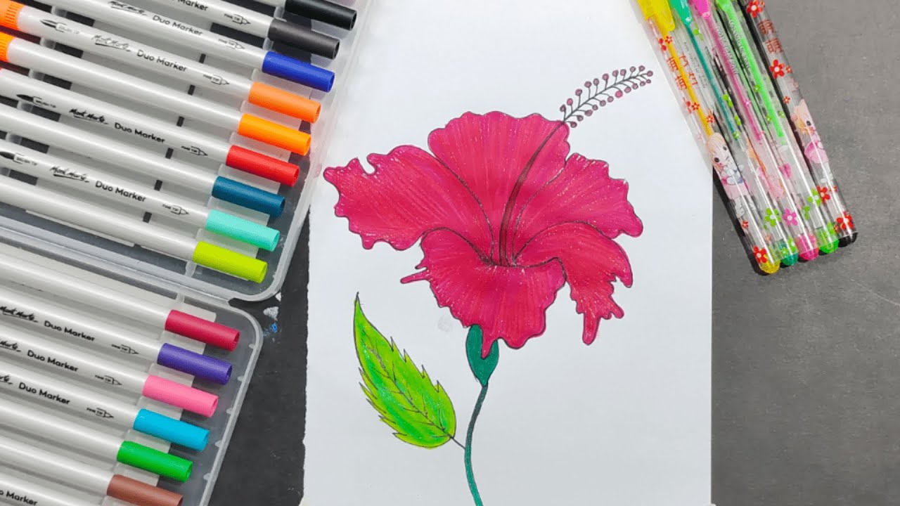 How to Draw a Hibiscus Flower Easy ๐บ || Easy hibiscus flower ๐บ drawing ...