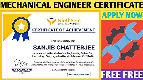 MECHANICAL ENGINEER | Mechanical Engineering Certificate | Free Quiz Certificate | Free Certificate