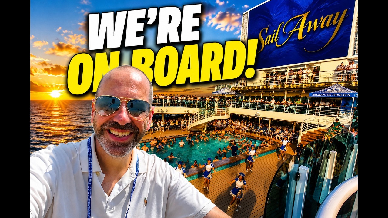 WE’RE ON BOARD! Enchanted Princess Cruise Vlog | Cabin, Sail Away & First Night