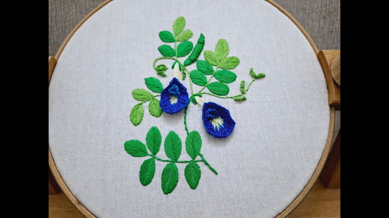How to embroider Butterfly Pea Flower (অপরাজিতা ফুল) - by Stitch and Crochet