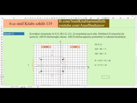 6-ci sinif kitabi, sehife 119 Mesele 11 ve 13. Koordinat sistemi ve onun etrafli izahi.