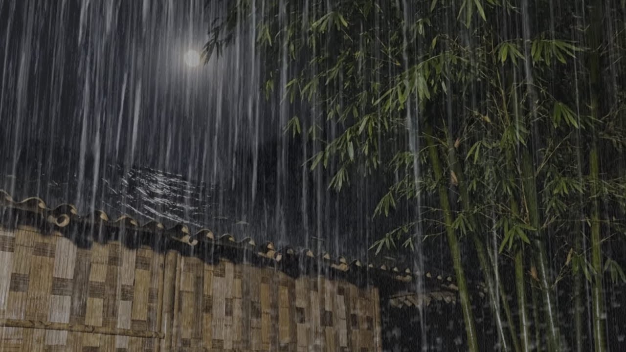 🔴 Heavy Night Rain Beside a Bamboo House 🌧️ Extremely Heavy Rain Sounds for Deep Sleep