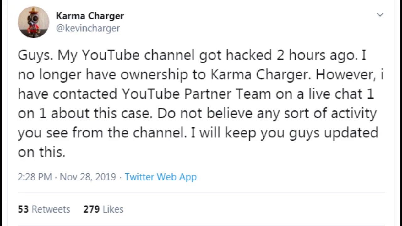 Karma Charger's channel got hacked.