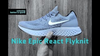 nike epic react flyknit gray running shoes