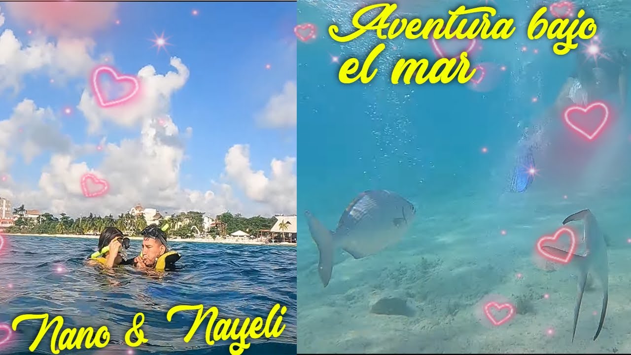 Nano le enseña a Nayeli a hacer snorkeling. Asi nos divertimos bajo el agua.