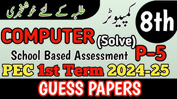 Class 8 Computer Paper School Based Assessment 2024 | SBA First Term papers 8th Class | PEC Grade 8
