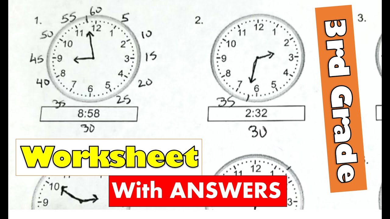 3rd grade math tell time by the minutes draw clock with answers free printable worksheet youtube