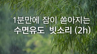 1분만에 잠이 쏟아지는 수면유도 빗소리(2h), 불면증완화, 5분후 검은화면