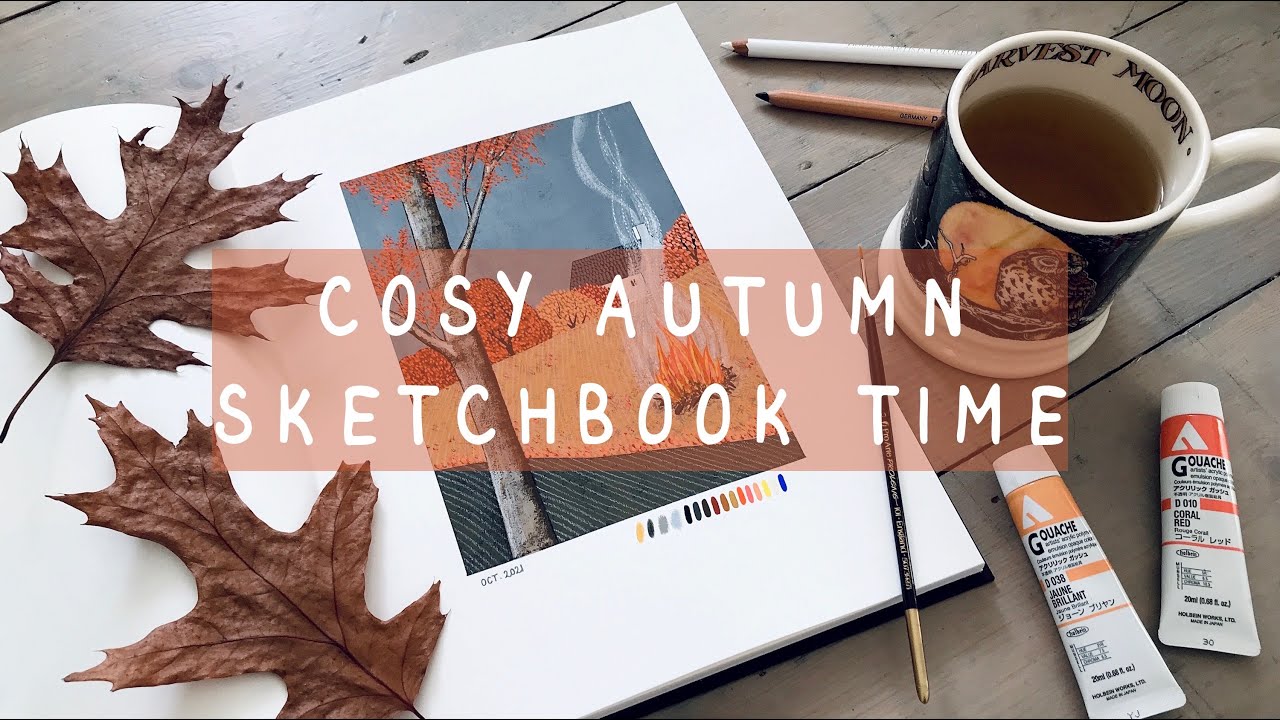 COSY AUTUMN SKETCHBOOK TIME 🍂☕ Paint with me | Relaxing painting process with acrylic gouache