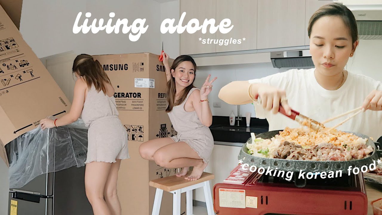 Living Alone *struggles* | New Ref, Korean Grocery Run & Cooking my first meal!🍴