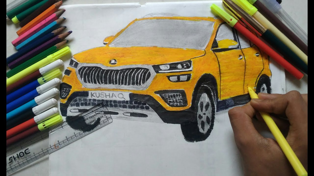 How to draw l Skoda Kushaq l car drawing l car ki drawing l step by