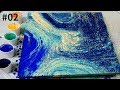 Fluid art Acryrilc pouring with Floetrol on Large Canvas - indigo blue