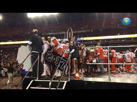 The Clemson University football team and its fans celebrate the