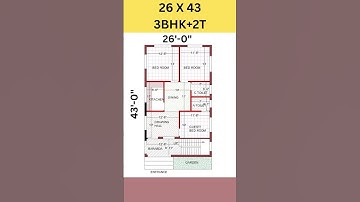 26 X 43 house plan design with 3 bed rooms, 26 by 43 ghar ka naksha, 26*43 #shorts #homeplan #viral