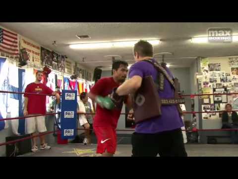 Manny Pacquiao on the mitts with Freddie Roach