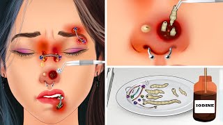 ASMR Treatment of infections caused by wearing facial piercings - 얼굴 피어싱 착용으로 인한 감염 치료