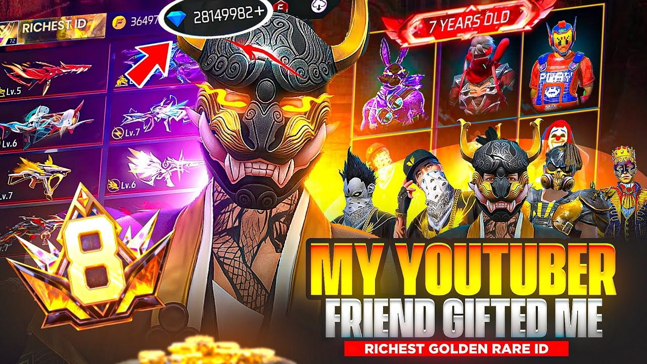 My Youtuber Friend Gifted Me 🥳 ₹10,00,000 7 Year Old Golden Account 😱 - Garena Free Fire