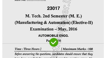 2016 Mdu MTech ME 2nd Sem Real Automobile Engineering Question Paper