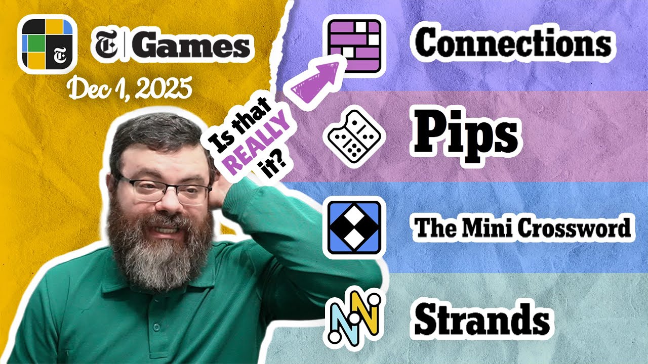 NYT Connections, Pips, Mini Crossword, and Strands | Dec 1, 2025