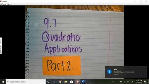 9.7 #2 Video Notes Quadratic Application