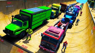 HomemAranha e Fire Truck Desafio Skateboard Ramp com Heróis! Сhallenge on Cars and Trucks GTA 5