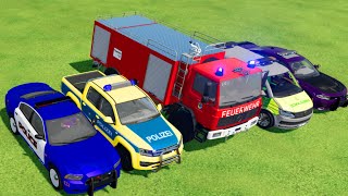 POLICE CAR, FIRE TRUCK, AMBULANCE, COLORFUL CARS FOR TRANSPORTING! -FS 22