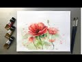 Dancing poppiesusing only 3 primary colorswatercolor painting tutorial step by step