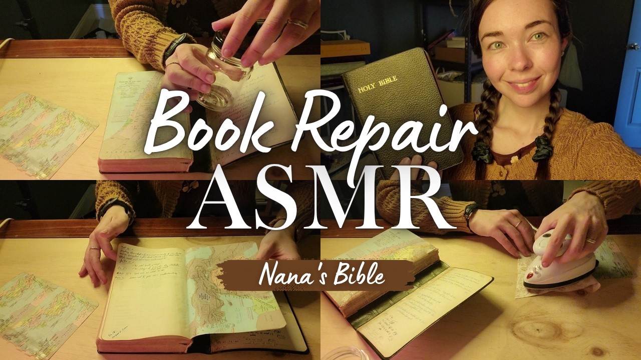 ASMR Book Repair 🔥 Crinkles, Mouth Sounds, Book Cleaning