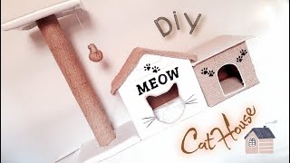 طريقة صنع بيت للقطط من الكرتون | DIY Cat House from cardboard